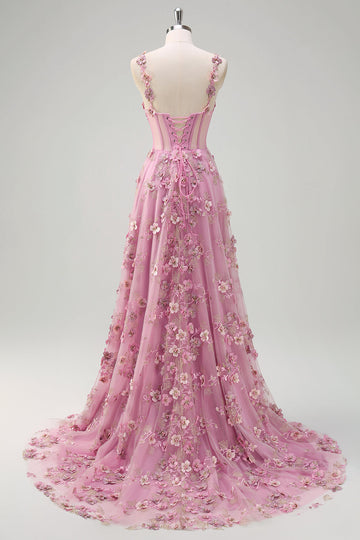 Taro A-Line Off The Shoulder Corsé Vestido de Fiesta Largo con Abertura Con Flores 3D